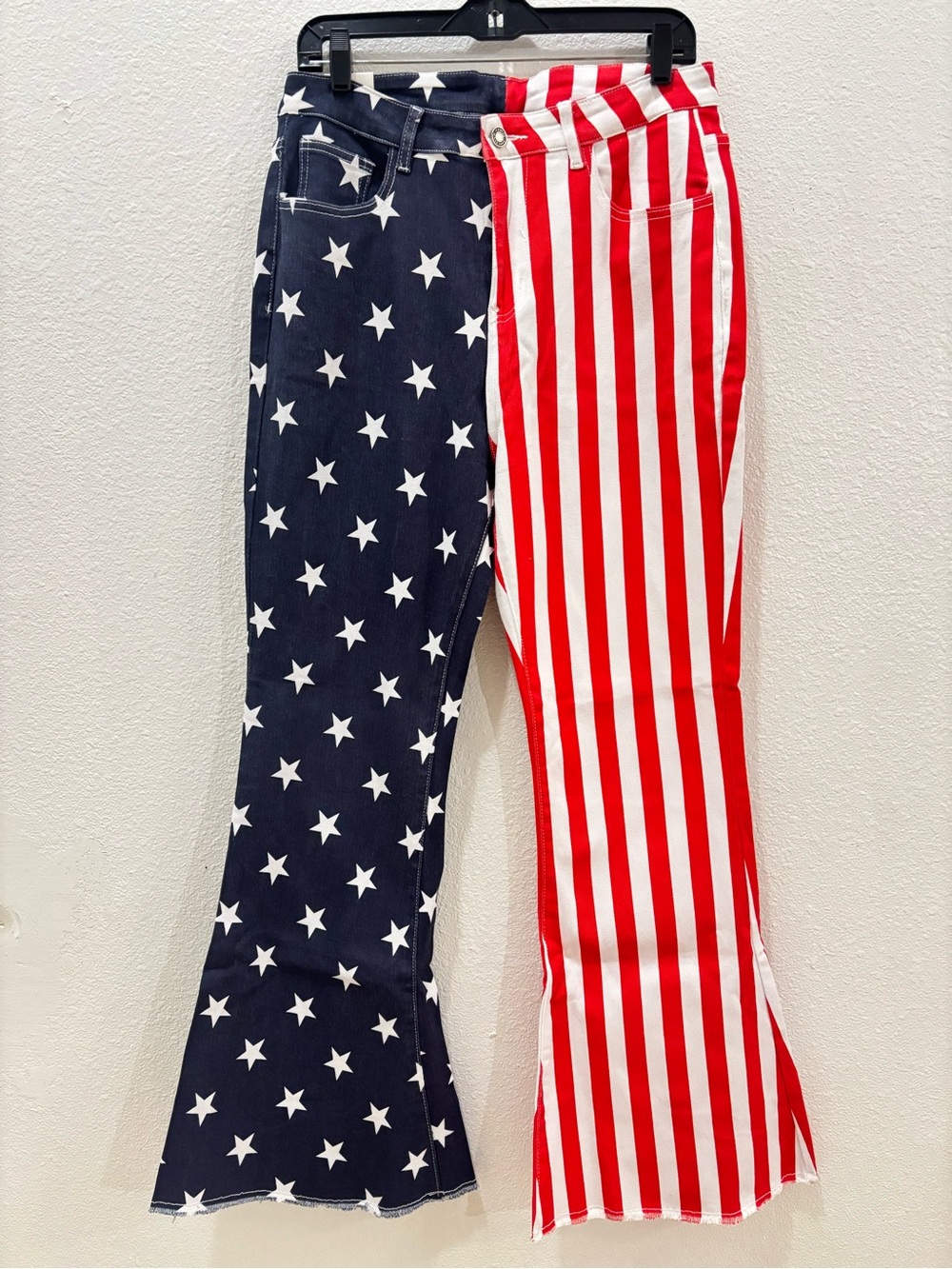 American Flag Wide Leg Jeans Raw Hem NEW Size 16 Patriotic Americana